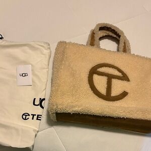 Telfar UGG Shearling Tote Bag in Cream and Tan